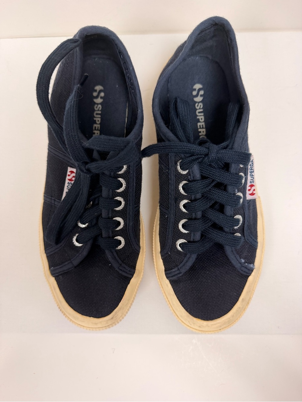 Superga Navy Canvas Low-Top Sneakers with Cream Sole